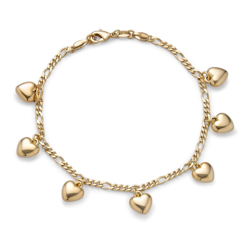 Romantic Multi Heart Charms Anklet Ankle Figaro Chain Bracelet Gold Plated