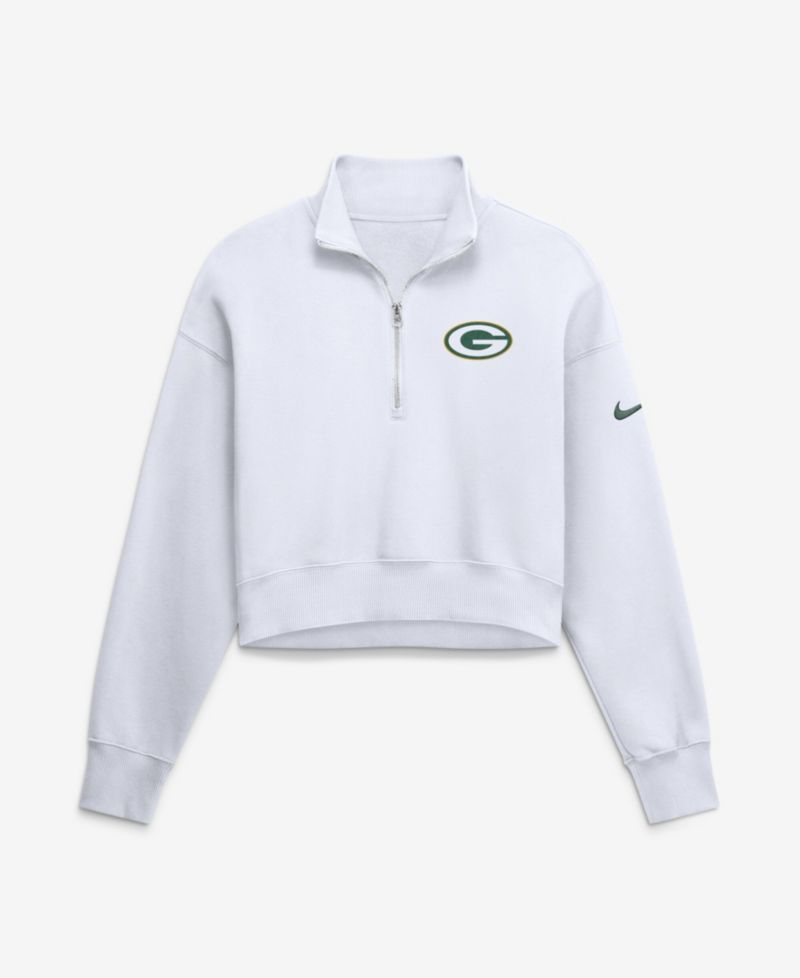 Women's White Green Bay Packers Oversized Phoenix Fleece Cropped Quarter-Zip Sweatshirt
