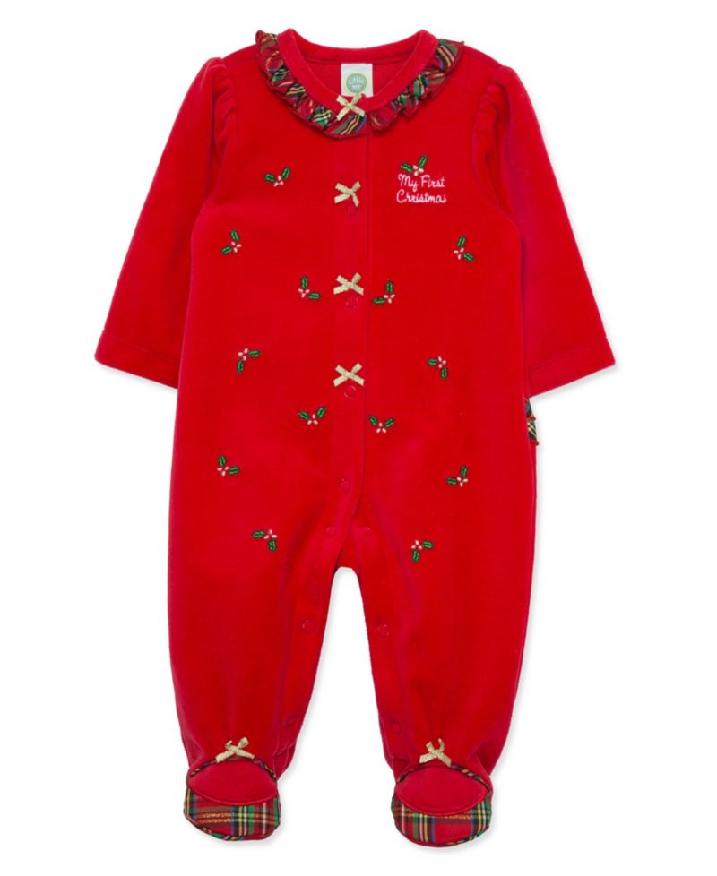 Baby Girls' Holly Plaid Embroidered Velour Footed Coveralls