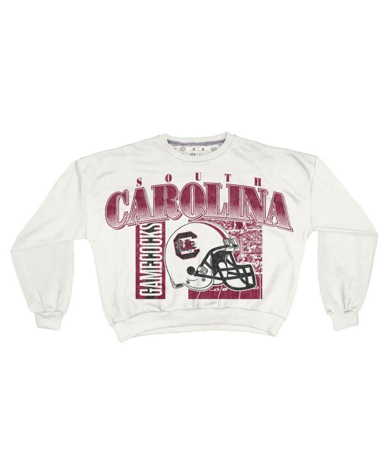 Women's White South Carolina Gamecocks Oversized Janice Retro Waist-Length Sweatshirt
