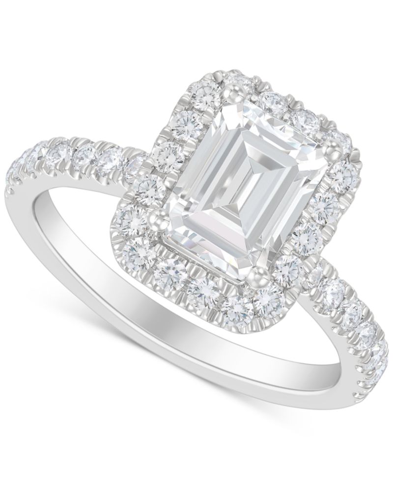 IGI Certified Lab Grown Diamond Emerald Halo Engagement Ring (2-3/4 ct. t.w.) in 14k White Gold