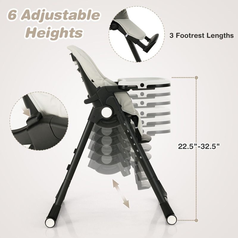 4-in-1 Baby High Chair with 6 Heights and Foldable Frame