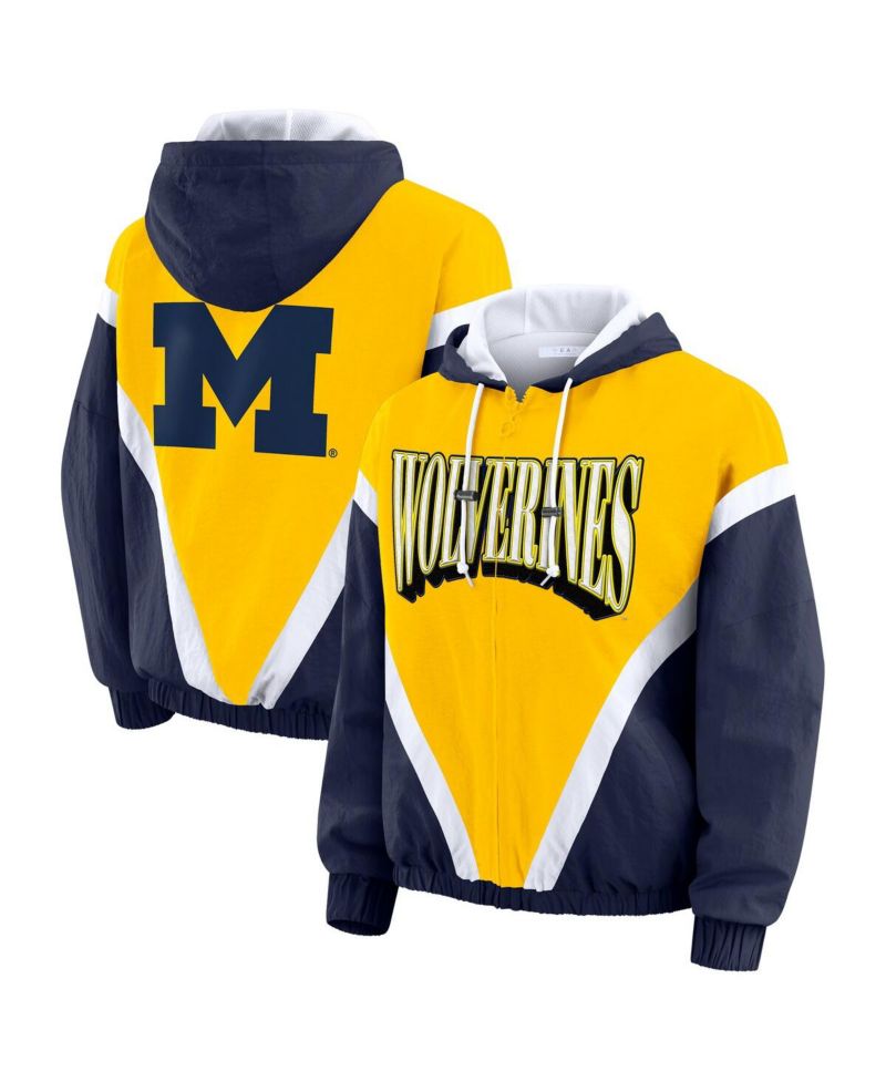Women's Maize/Navy Michigan Wolverines Color Block Full-Zip Hoodie Windbreaker Jacket