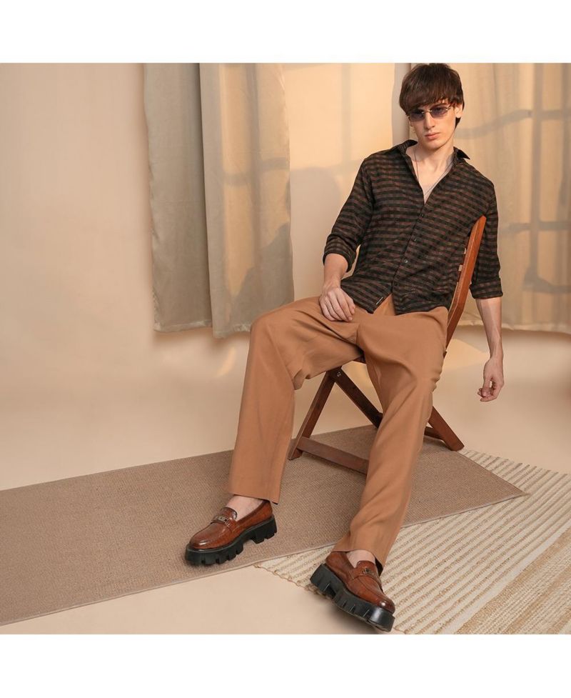 Men's Chocolate Brown & Charcoal Black Gingham Shirt