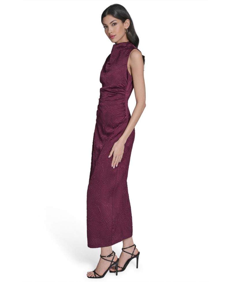 Women's Novelty Knit High Cowl Neck Ruche Waist Bodycon Dress