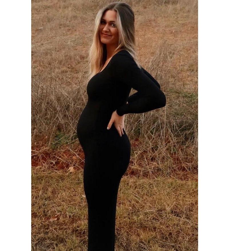 Women's Black Ribbed Long Sleeve Square Neck Maxi Dress