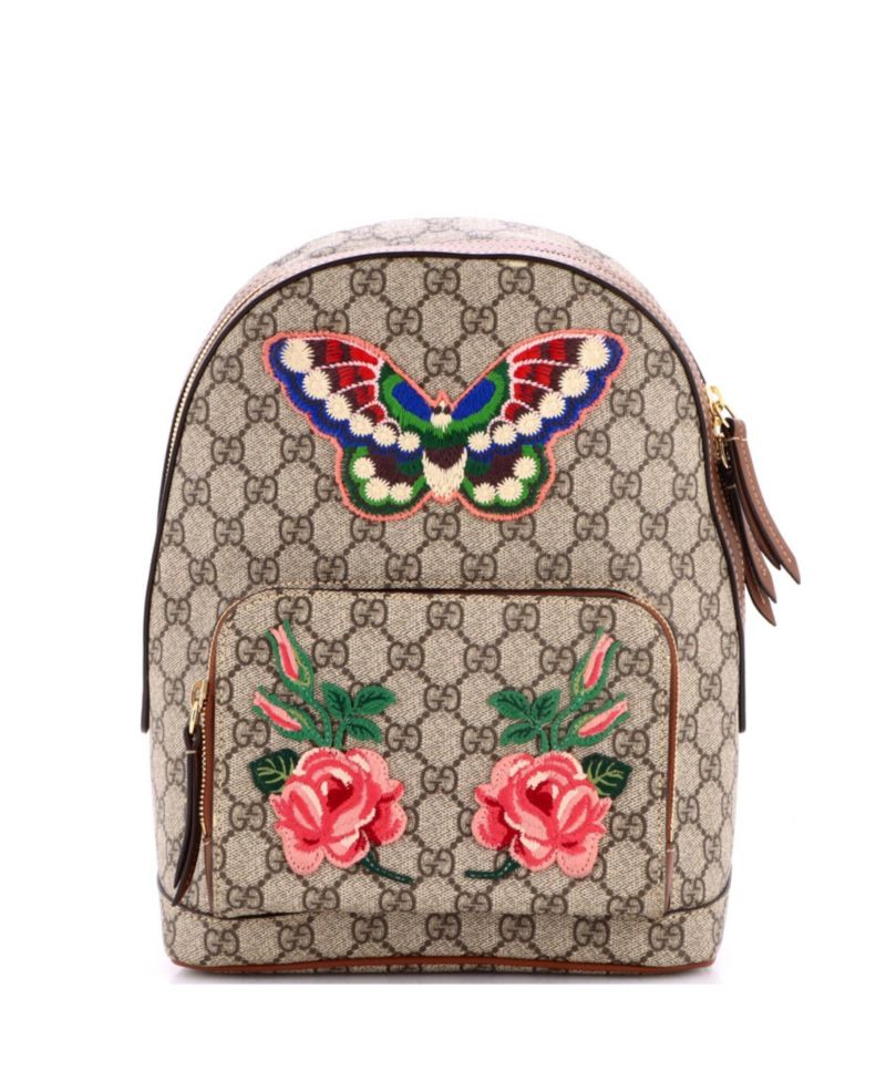 Small Zip Pocket Backpack Embroidered GG Coated Canvas