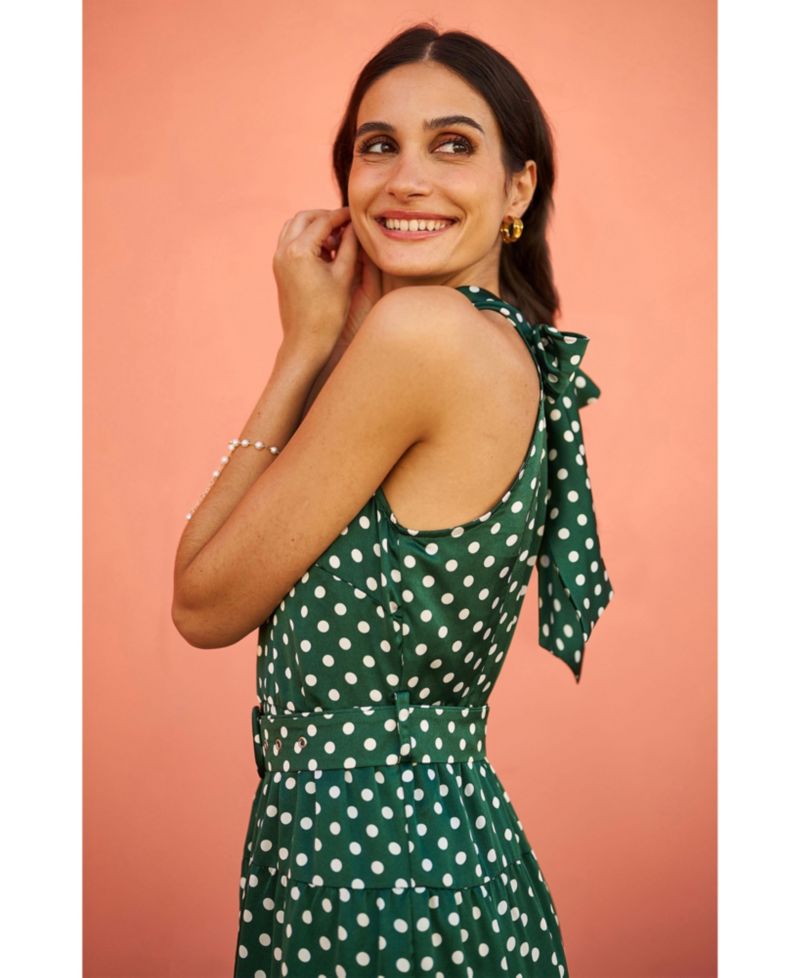 Women's Spot Print Halter Midi Dress