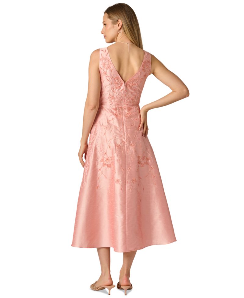 Women's Floral Embroidered A-Line Midi Dress