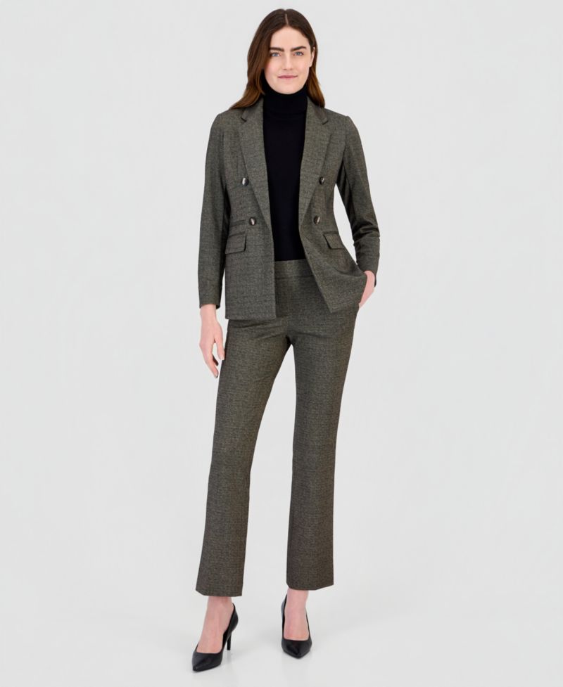Faux Double-Breasted Blazer, Half-Sleeve Top & Pull-On Pants