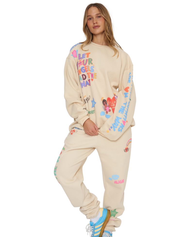 Juniors' Angels Lead Graphic Oversized Fleece Crewneck Sweatshirt