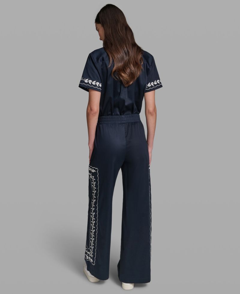 Petite Floral Embroidered Short-Sleeve Shirt