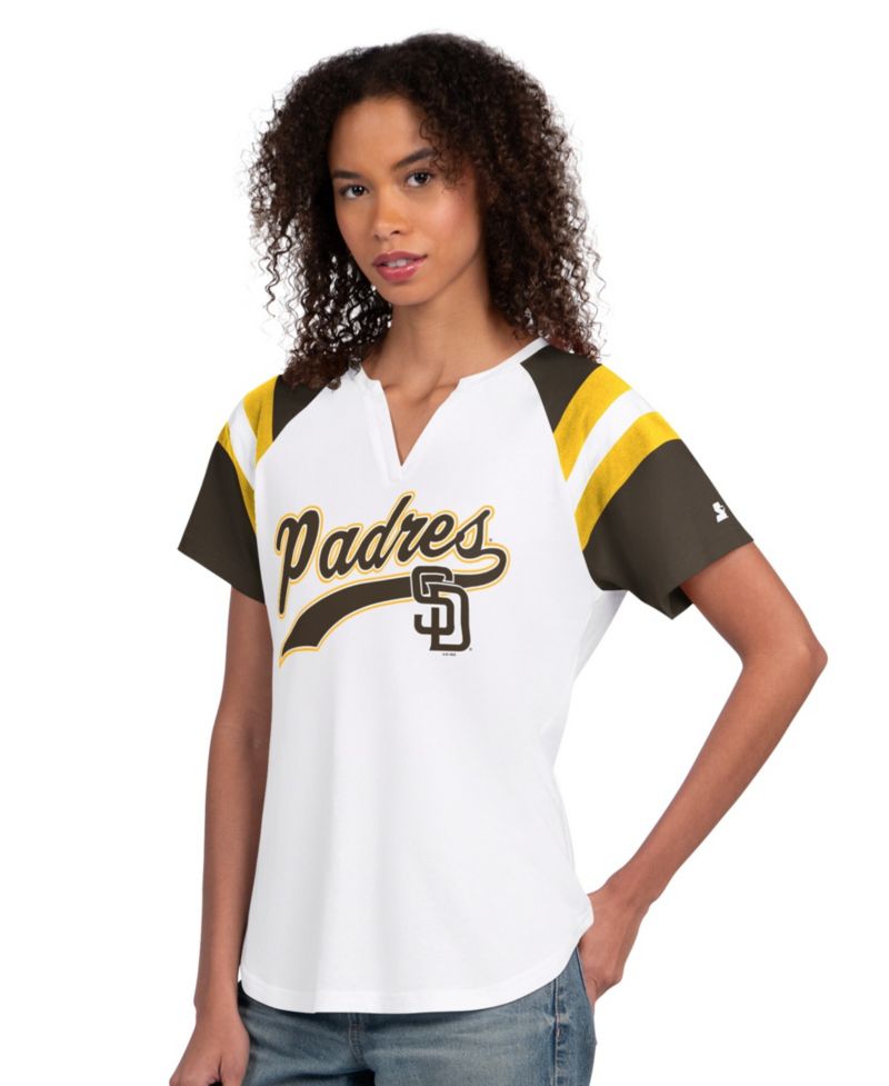 Women's White San Diego Padres Game On Notch Neck Raglan T-Shirt