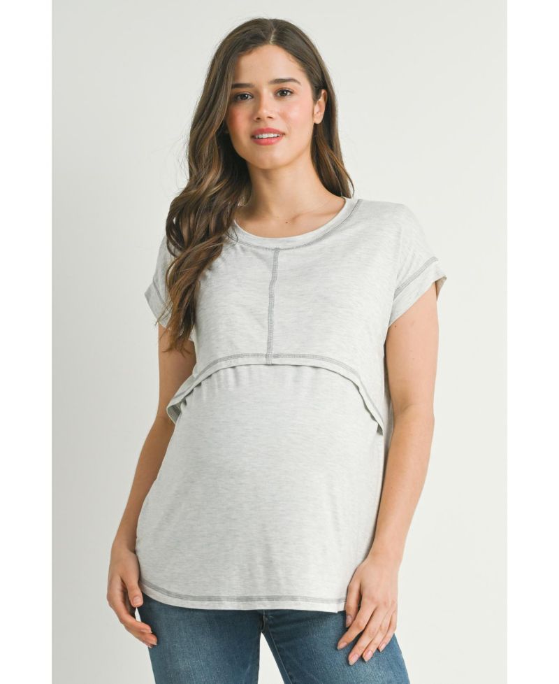 Maternity T-Shirt Relaxed Fit Short Sleeve Layered Nursing-Friendly