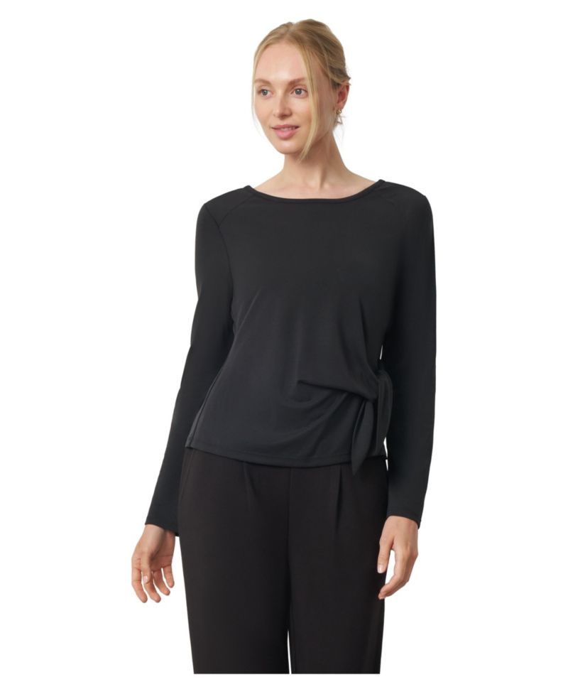 Women's Side-Tie Long-Sleeve Crewneck Knit Top