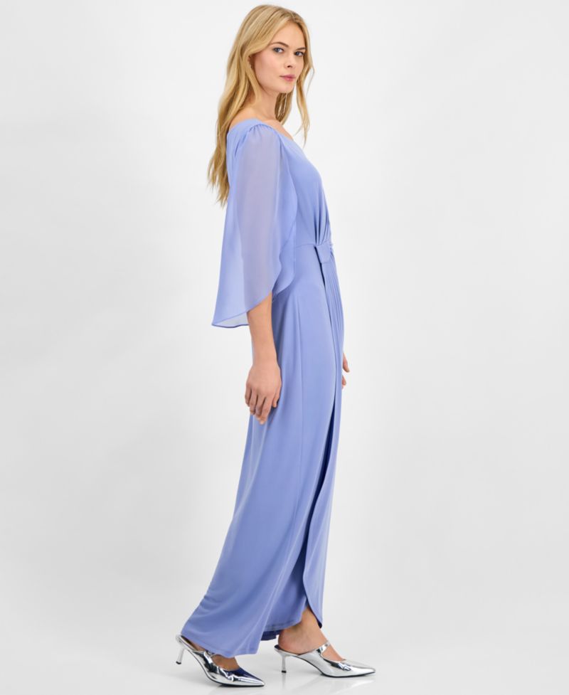 Women's Solid Jersey Sheer-Sleeve Maxi Dress