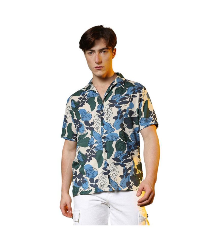 Men's Azure Blue & Forest Green Floral Abstract Shirt