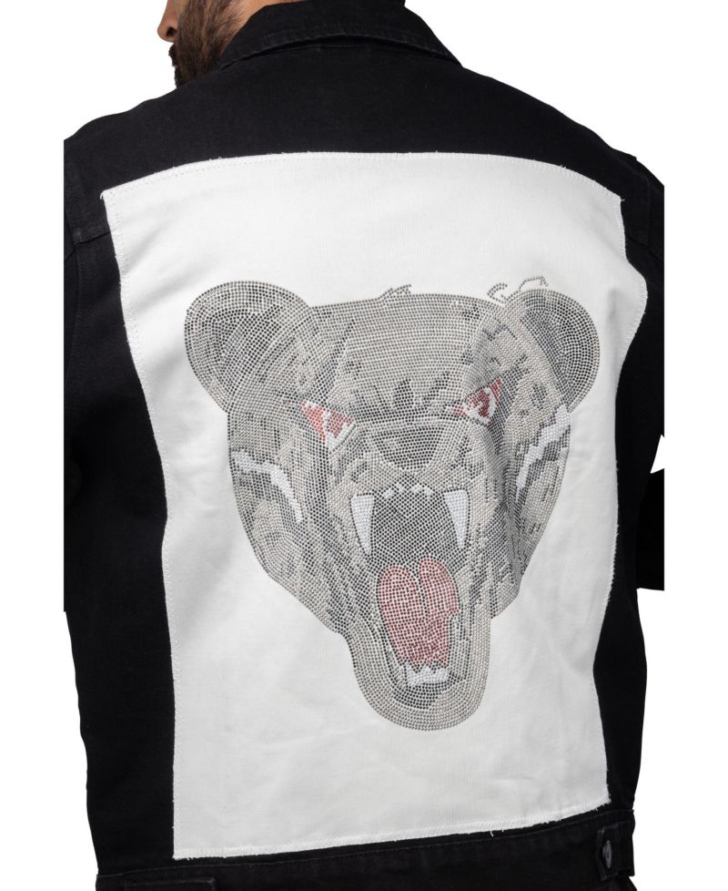 Men's Rhine Stone Graphic Back Denim Trucker Jacket