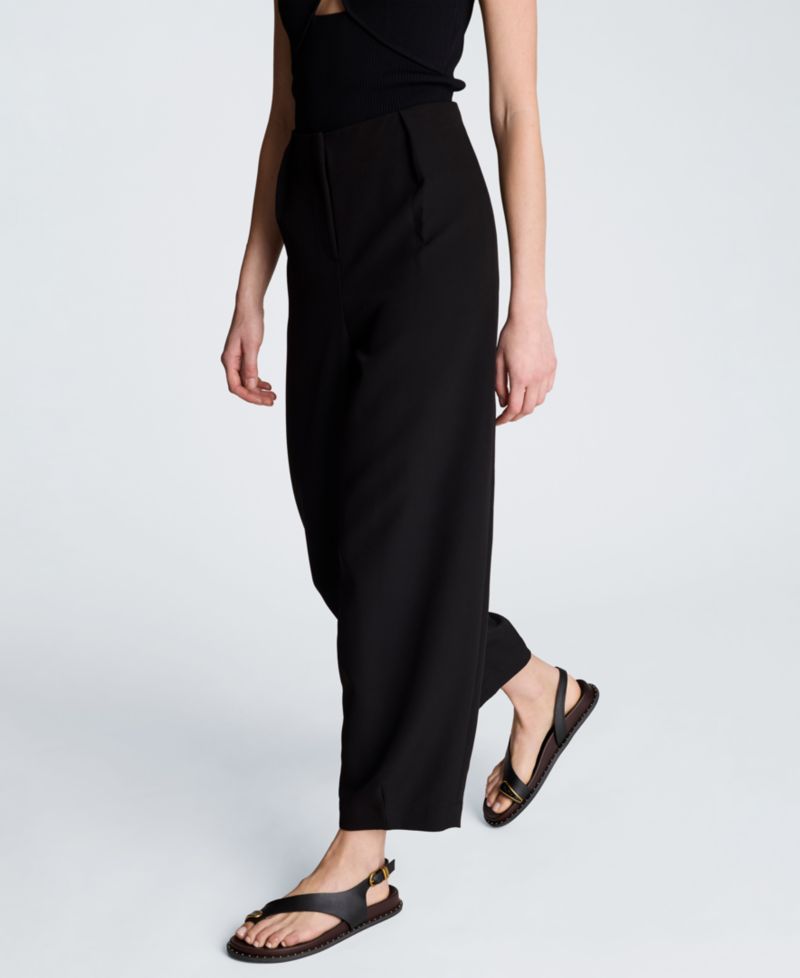 Women's Fly Front Hollywood Waist Pleated Barrel Leg Pants