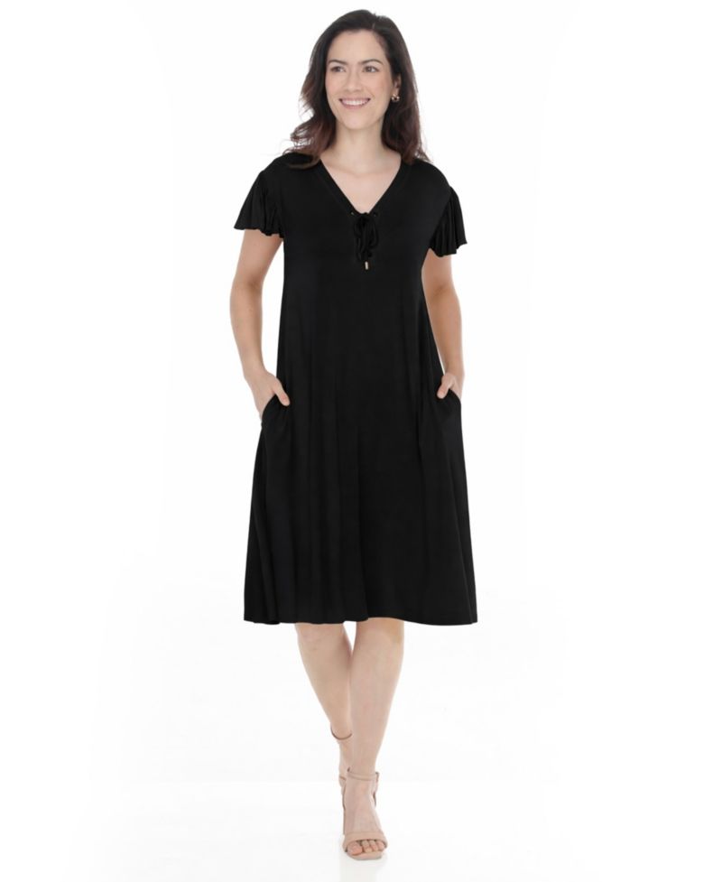 Women's V-Neck Tie-Front Flutter-Sleeve Shift Dress