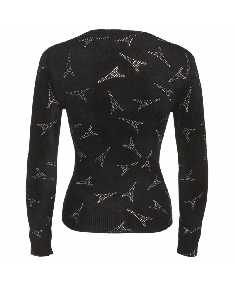 Women's Eiffel Tower Rhinestone Velvet Sweater