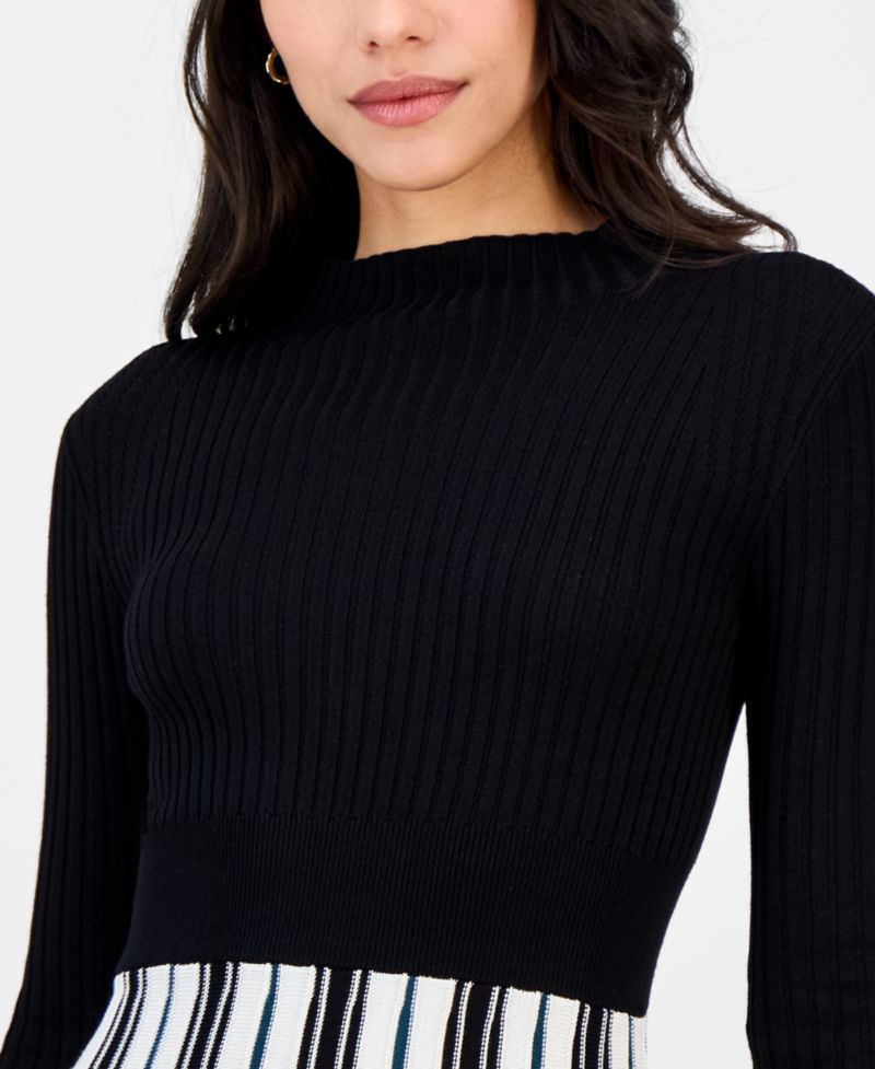 Petite Long-Sleeve Pleated-Skirt Sweater Dress
