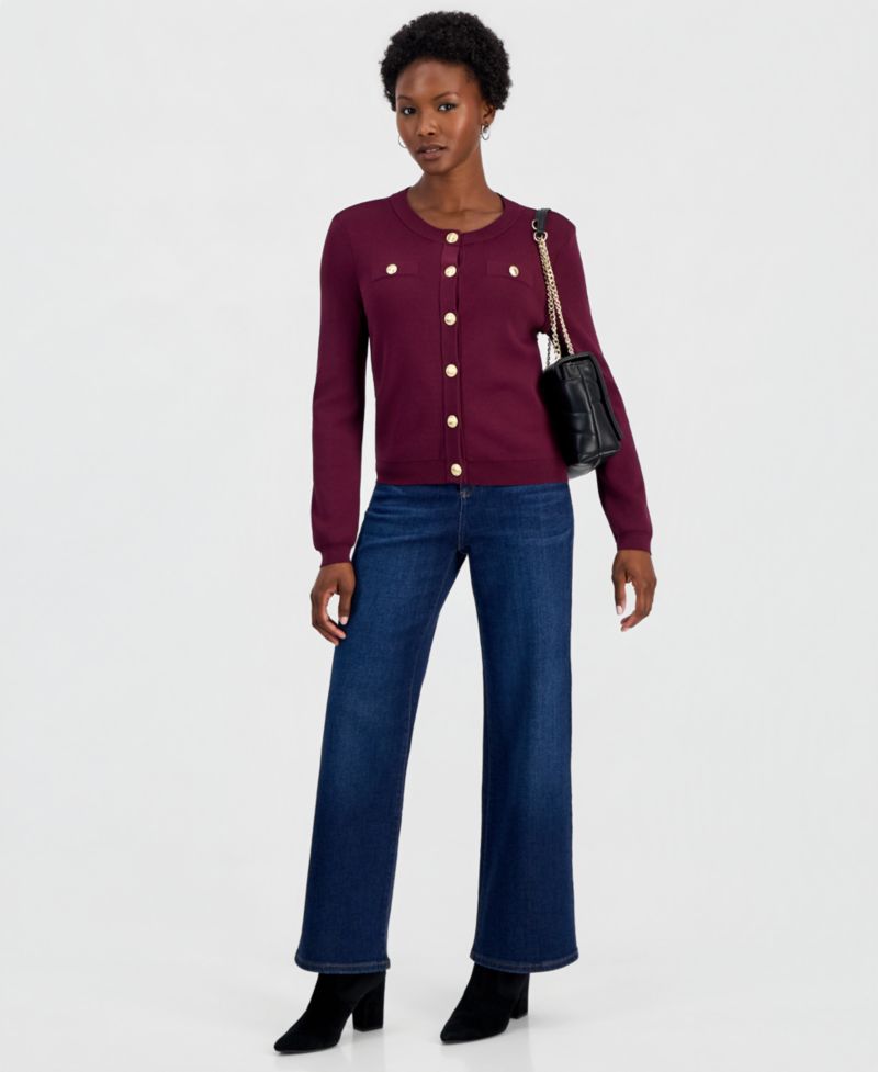 Women's Petite Structured Button-Front Cardigan