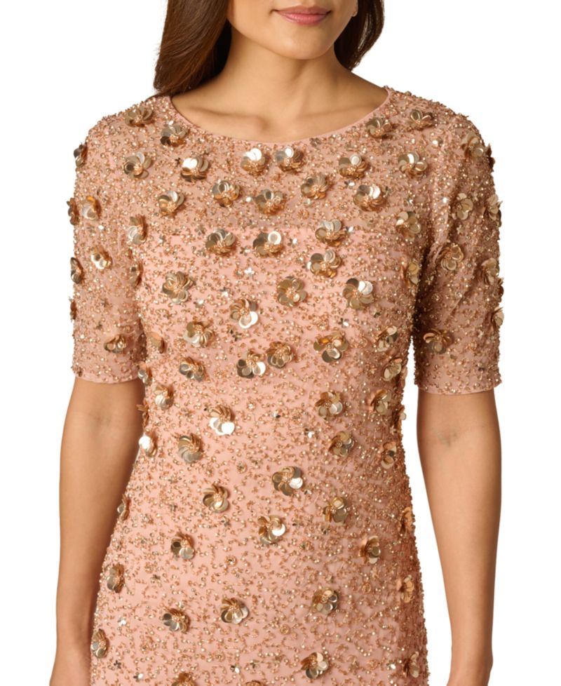 Petite Boat Neck Beaded Sheath Dress