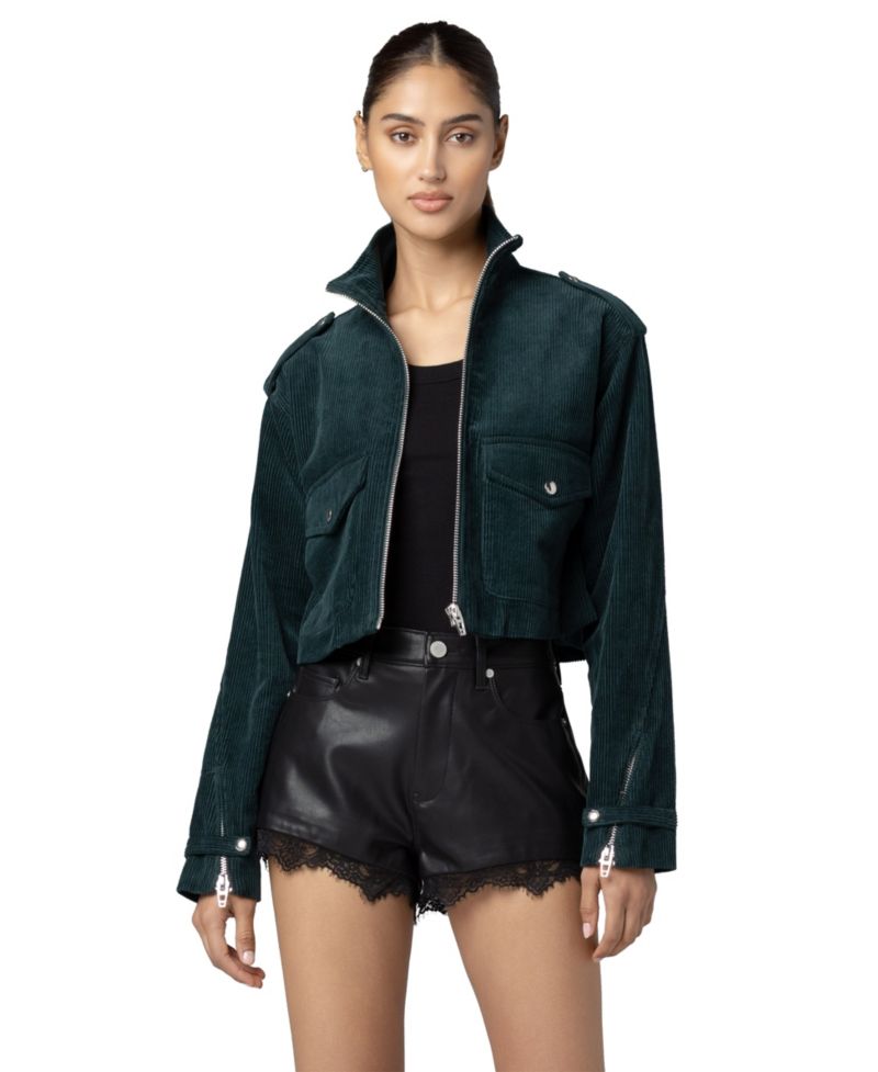 Women's Mock Neck Corduroy Cropped Jacket