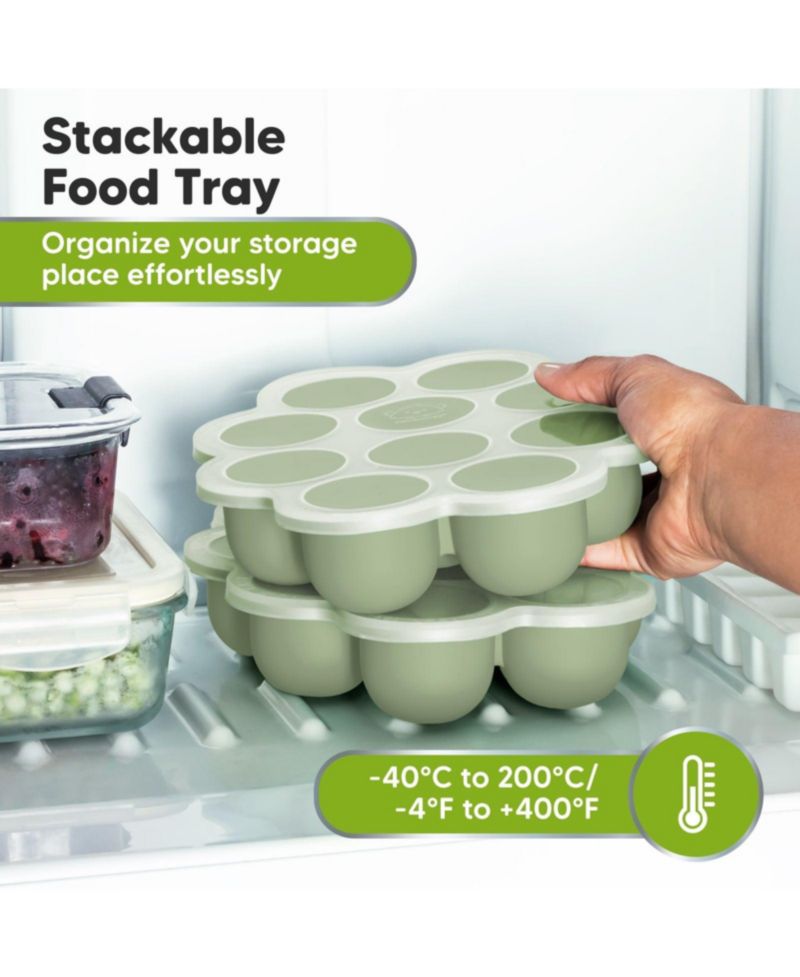 Prep Silicone Baby Food Freezer Tray with Clip-on Lid, 2oz x 10 Silicone Freezer Molds, BPA-Free Baby Food Storage