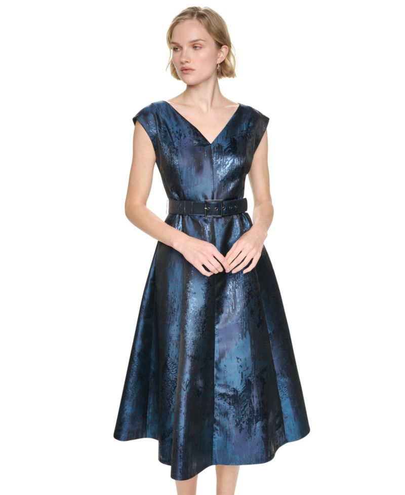Women's Cap-Sleeve A-Line Midi Dress
