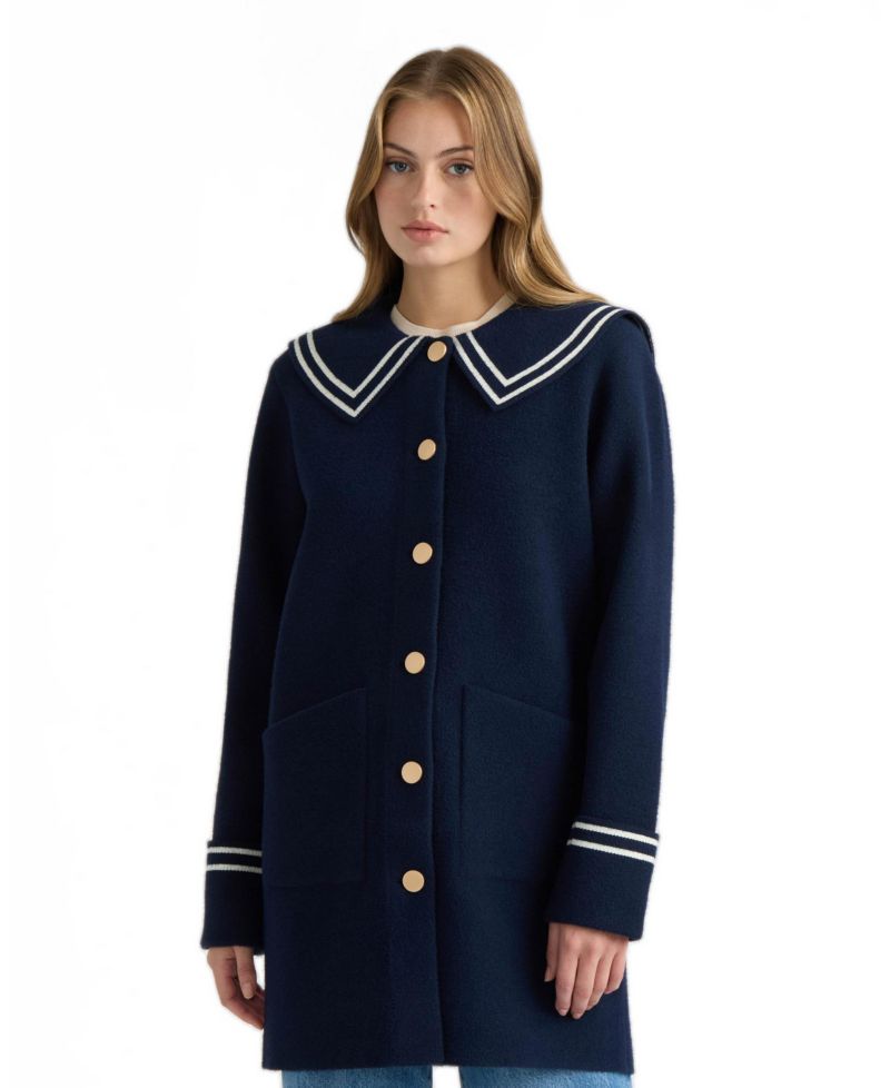 Women's Mink Eyelash Sailor Collar Coatigan