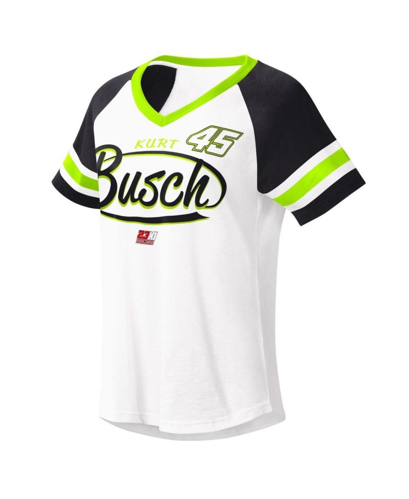 Women's White and Black Kurt Busch Circus Catch V-Neck T-shirt