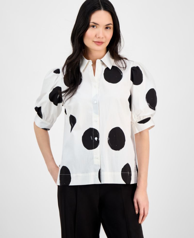 Women's Short-Blouson-Sleeve Button-Front Shirt