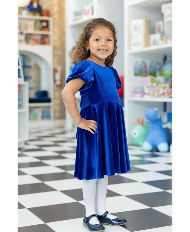 Girls' 7-16 Bubble-Sleeve Stretch Velvet Dress