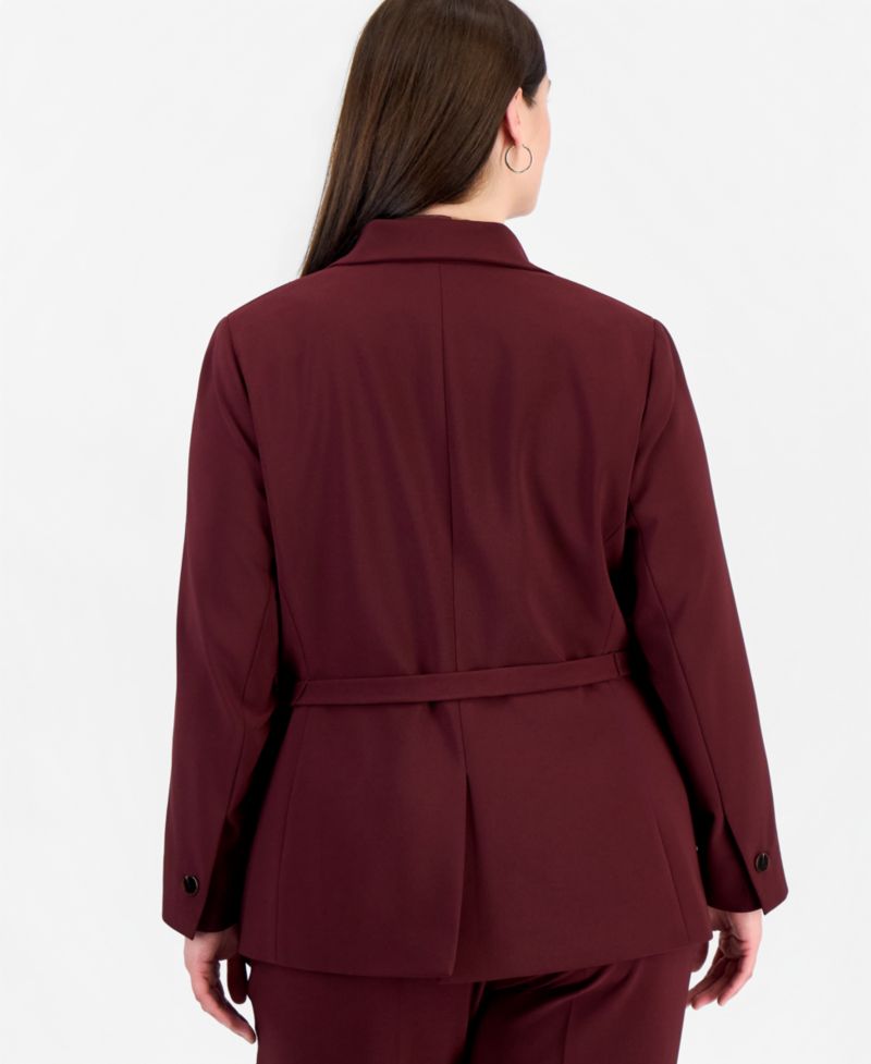 Plus Size Belted Notch Collar Blazer