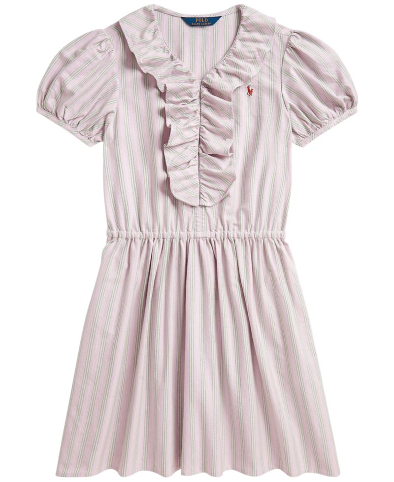 Girls' 7-16 Striped Ruffled Cotton Oxford Dress