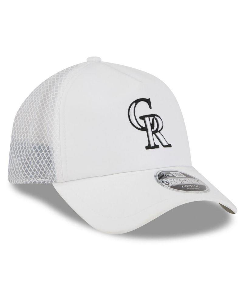 Men's White Colorado Rockies 2026 Batting Practice Apex 9FORTY Adjustable Trucker Hat