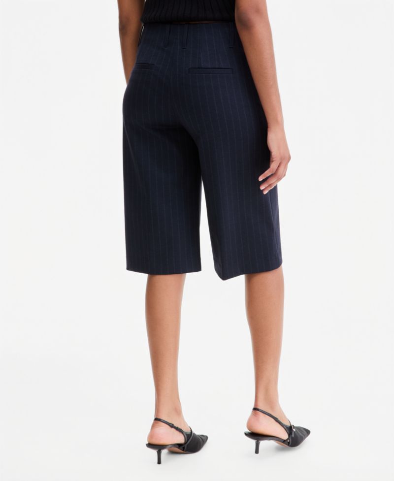 Women's Pinstripe High-Rise Knee-Length Shorts