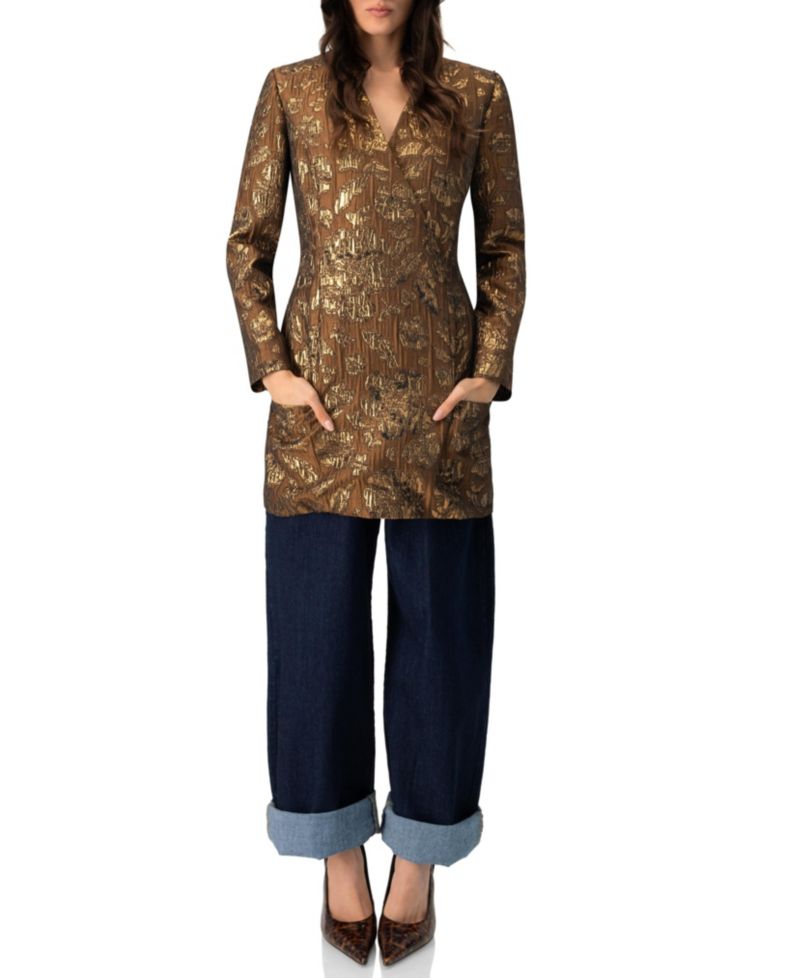 Women's Jacquard Short Crossed V-Neck Dress with Pockets