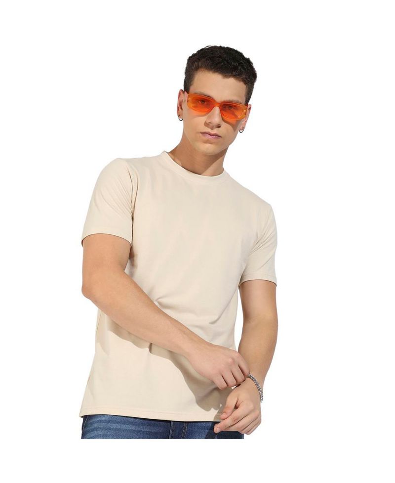 Men's Beige Basic Regular Fit T-Shirt