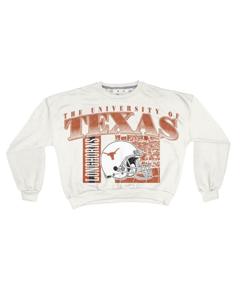 Women's White Texas Longhorns Oversized Janice Retro Waist-Length Sweatshirt