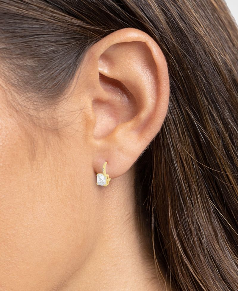 Pave Square Leverback Cubic Zirconia Earrings