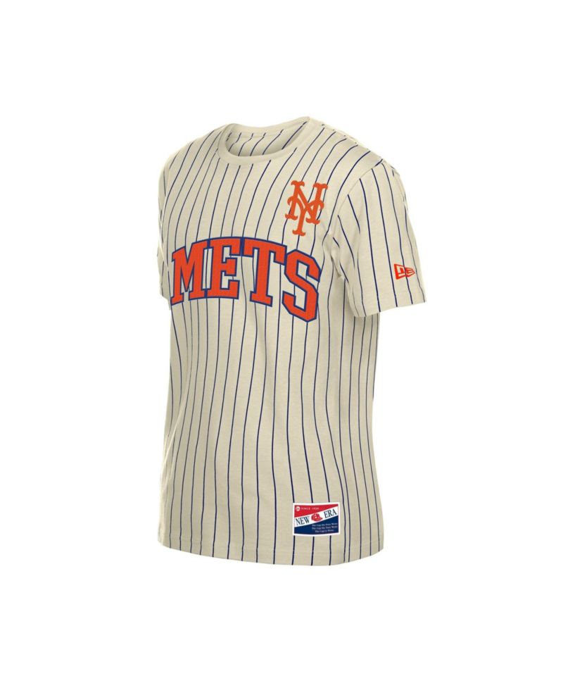 Men's Cream New York Mets Throwback Meshback Pinstripe T-Shirt