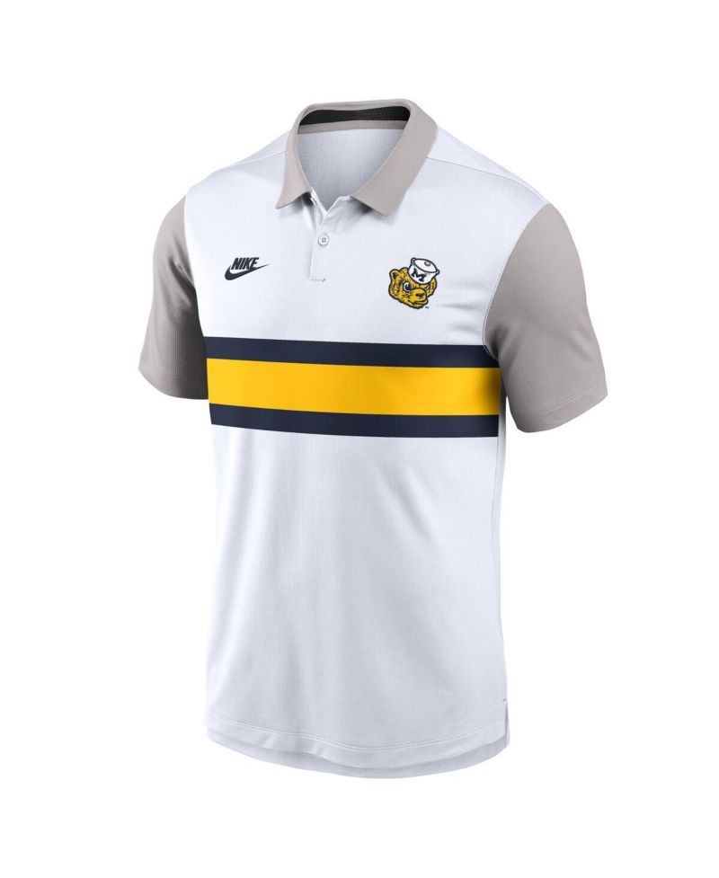 Men's White/Gray Michigan Wolverines Athletic Prep Legacy Logo Vapor Performance Polo Shirt
