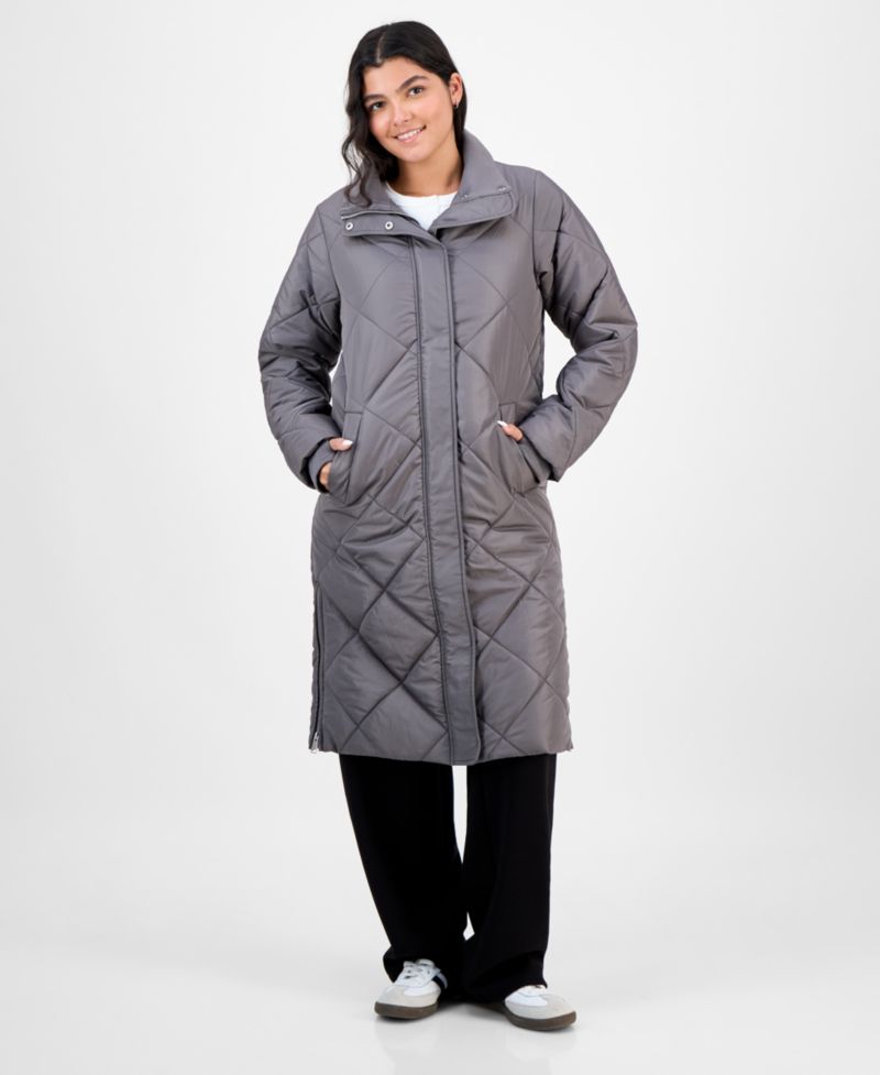 Juniors' Shawl-Collar Quilted Coat
