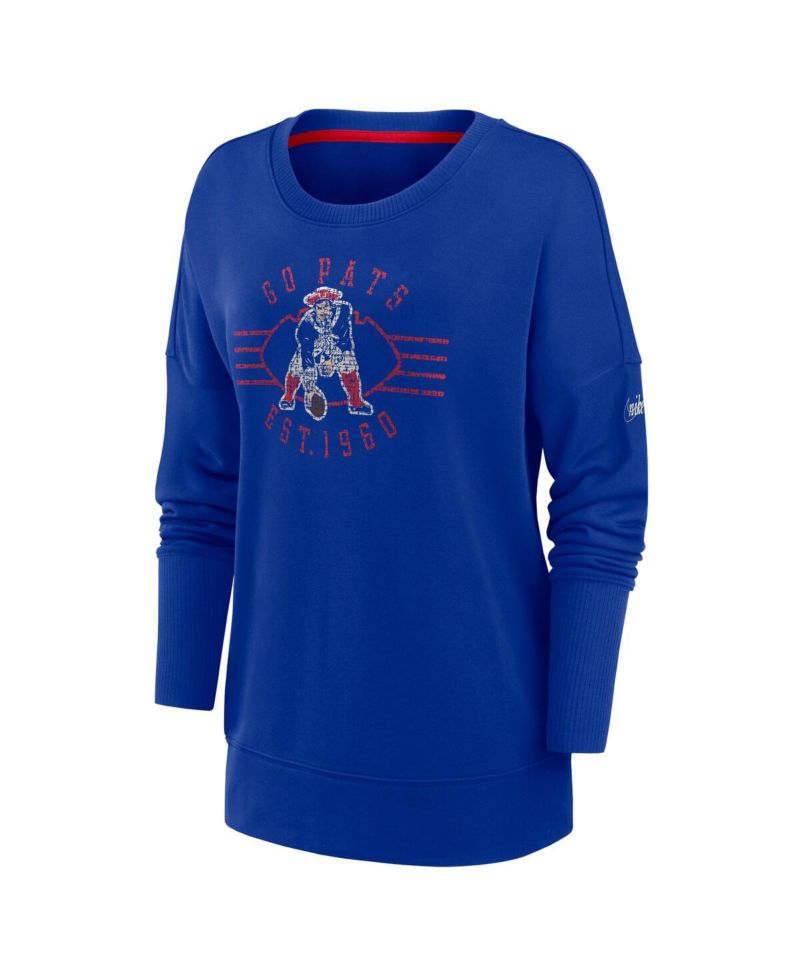 Women's Royal New England Patriots Rewind Playback Icon Performance Pullover Sweatshirt