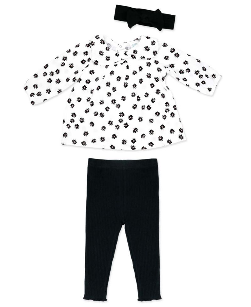 Baby Girls' Long-Sleeve Top, Pant and Headband, 3-Piece Set