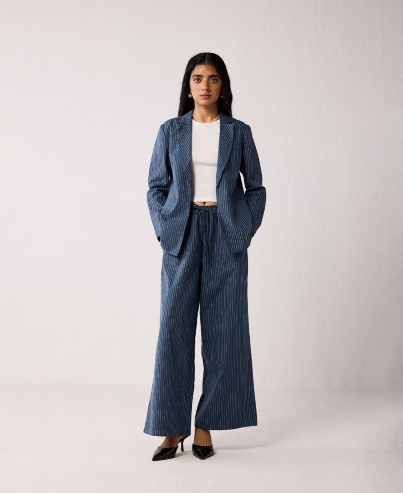 Women's Wide-leg Drawstring Pants with Stripes