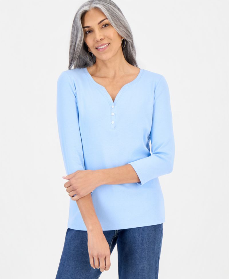 Plus Size 3/4-Sleeve Henley Tee